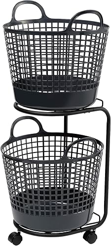 LIKE-IT LW-01L+LBB-01C 2P - Cesta redonda de almacenamiento de ropa sucia, 2 niveles, ancho aproximado: 16.1 x 15.9 x 35.8 pulgadas (16.1 x 15.9 x