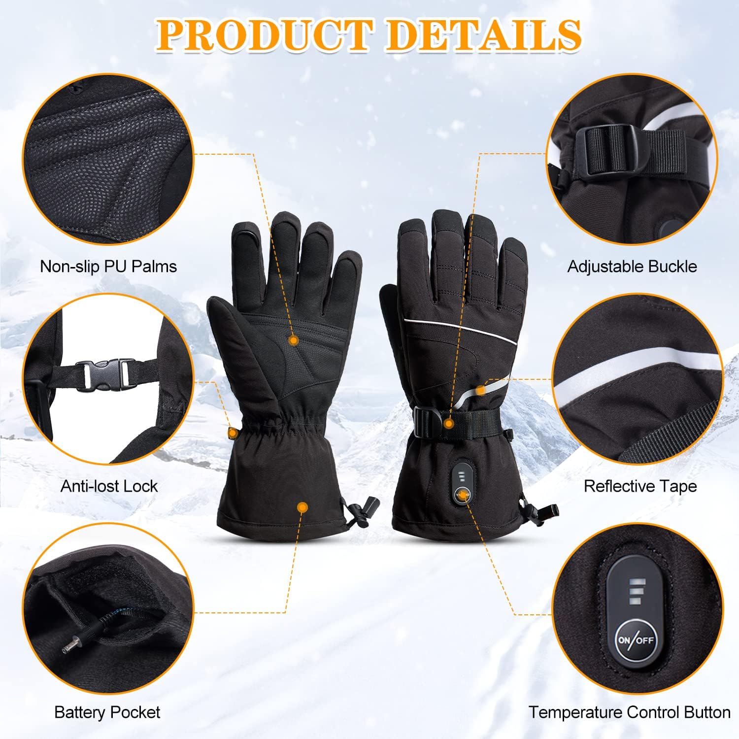 Battery Heated Gloves 7.4V Rechargeable for Men Women, Rechargeable Hiking Skiing Cycling Camping and Fishing Outdoor Heated Gloves for Winter