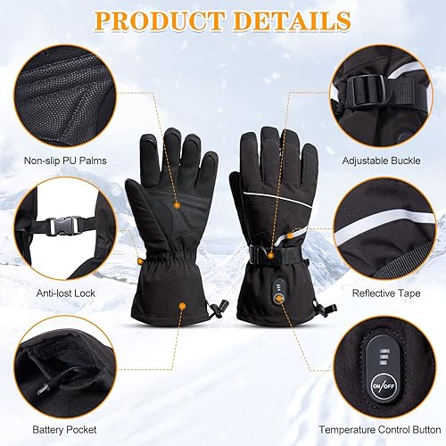 Miniatura 4 de Guantes térmicos con batería de 7.4 V recargables para hombres y mujeres, recargables para senderismo, esquí, ciclismo, campamento y pesca, guantes