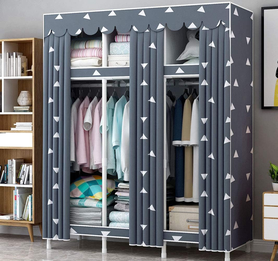 Portable Wardrobe Portable Closet Waterproof Wardrobe Storage No-Tool Assembly Wardrobe Fabric Cabinet Steel Pipe Storage Shelf Clothes Storage Organizer Gray_130x45x170cm