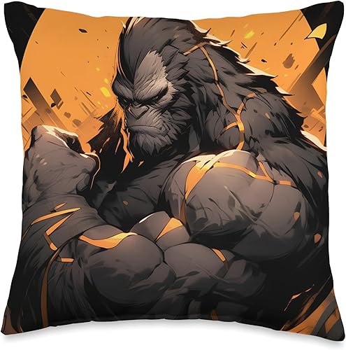 GymBeasts Fitness Gym Bodybuilder Anime Gorilla - Almohada de entrenamiento, 16 x 16 pulgadas, multicolor