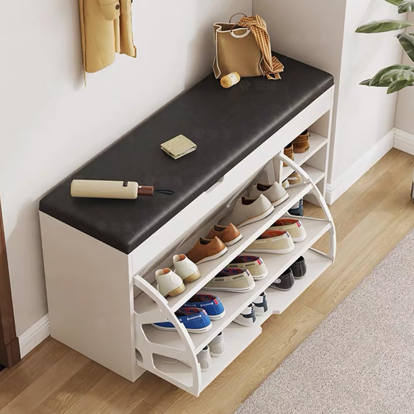 GHFXSCV Modern Shoe Cabinet Bench for Entryway Hallway Bedroom & Living RoomStylish SpaceSaving Storage Solution with Double Doors and Versatile Design