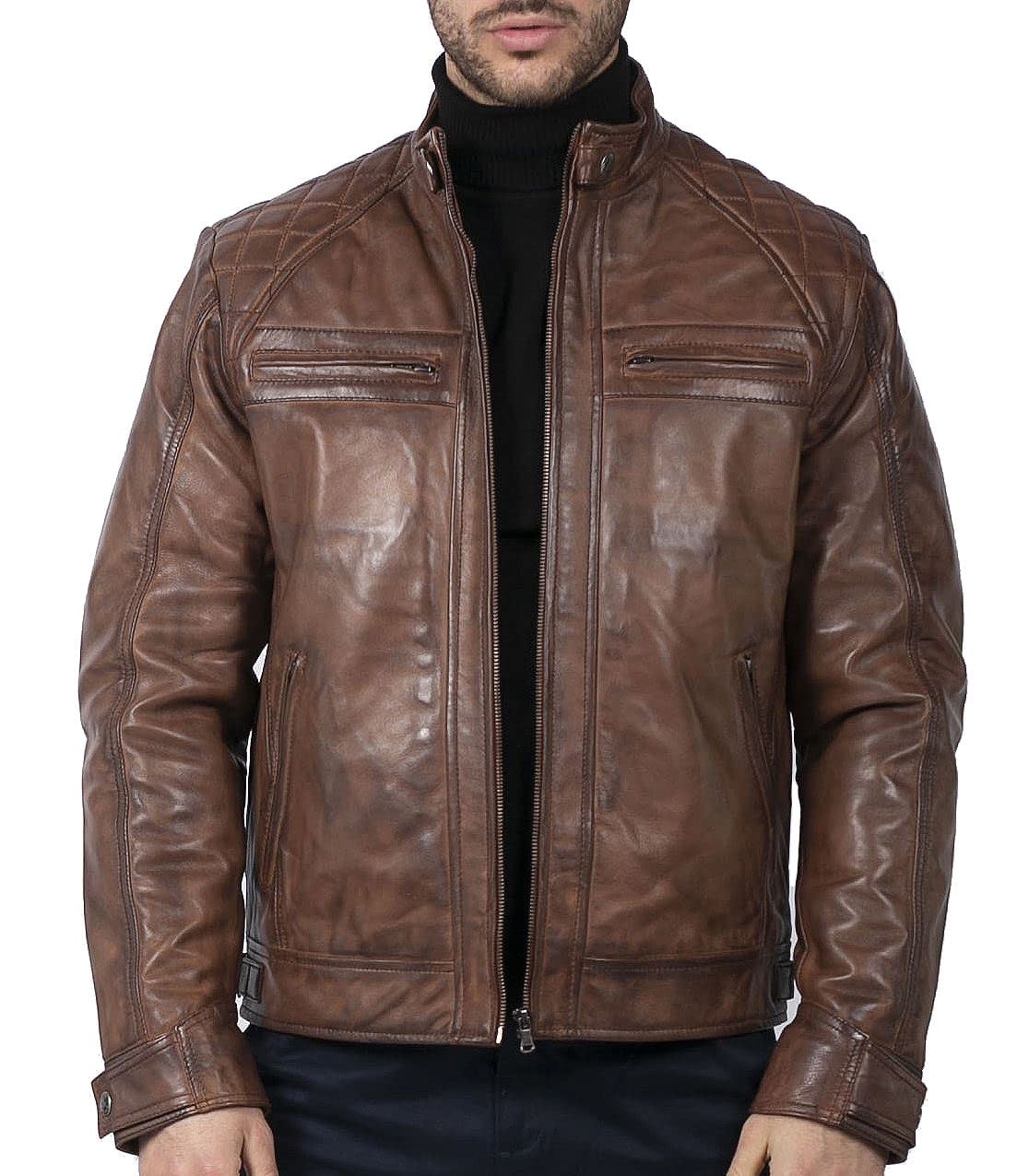 Truclothing Men's Timber Biker Jacket Outwear Windproof Winter Motorcycle Rider Real Leather Jackets Coat Retro - 5XL
