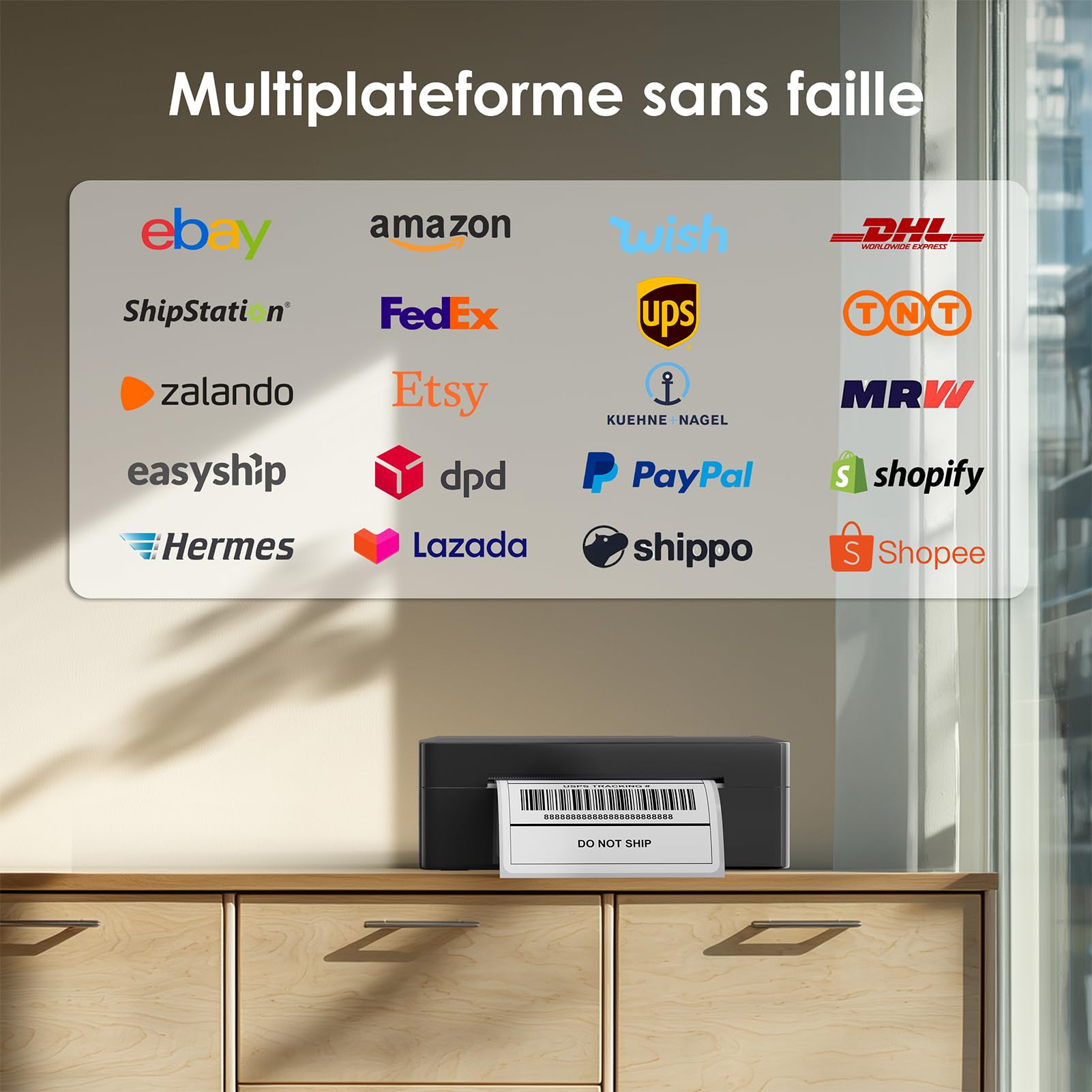 KNAON Imprimante d'étiquettes Bluetooth 4 x 6 - Imprimante thermique pour expédition Etsy, Shopify, Amazon - Noir