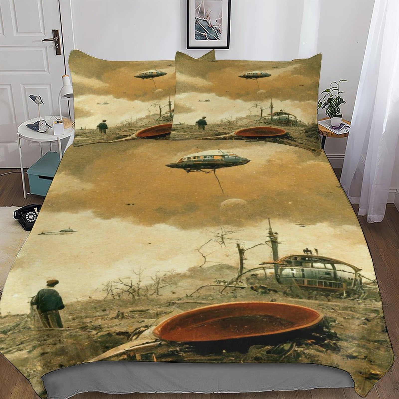 Pazzk Alien Fallout Quilt Cover Super-Soft Bedding Set Polycotton Comforter Cover Comfortable & Durable Printed Duvet Cover Sets With Pillowcases For Adults Teenager Kids Single (135X200cm)