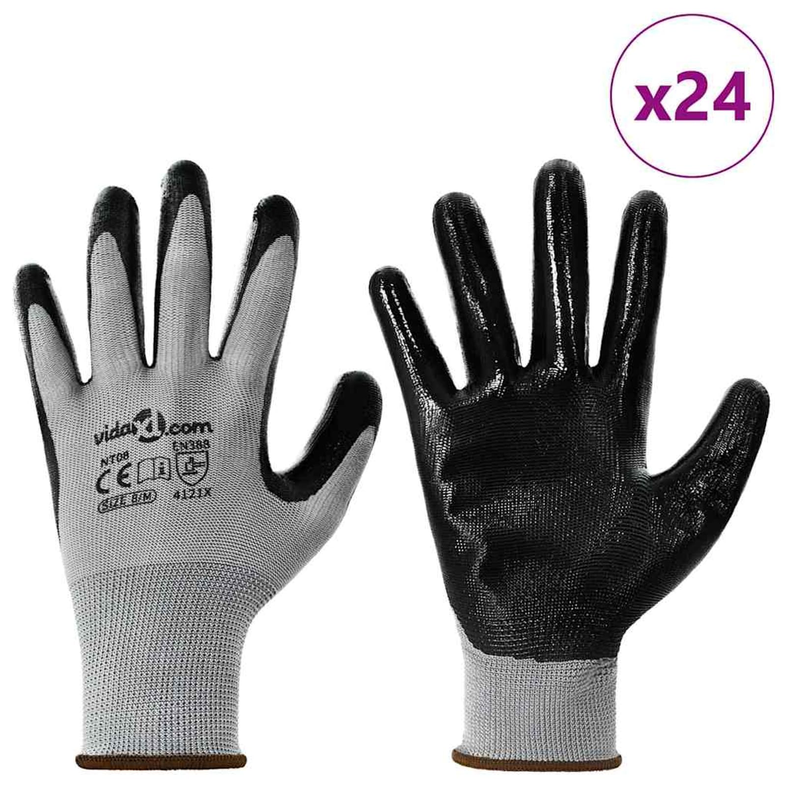 Homgoday Arbeitshandschuhe 24 pcs Grau und Schwarz 8 / m Polyester Arbeitshandschuhe Model42020703