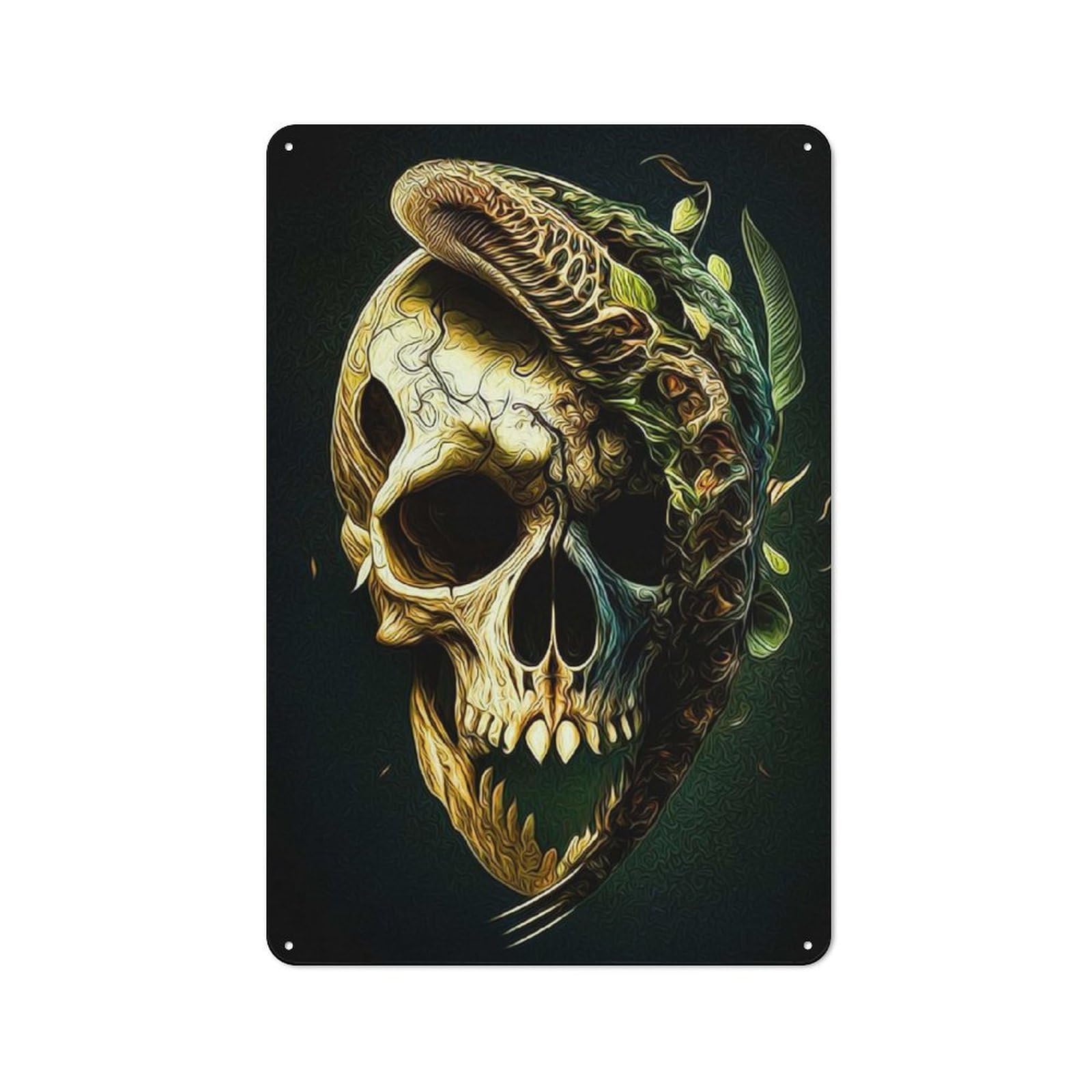 Skull Tin Wall Sign 30x20cm, Country Style Bistro Wall Plaque for Coffee Bar, Kitchen, Bistro Or Tea Corner