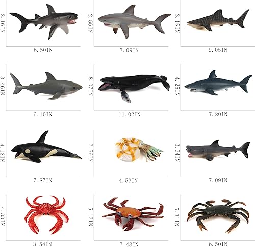 Miniatura 3 de Fantarea Sea Marine Animal Modelo Ocean Creatures Sealife Toys Playsets 12 PCS Shark Crab Nautilus Figura de acción Juguetes para Niños