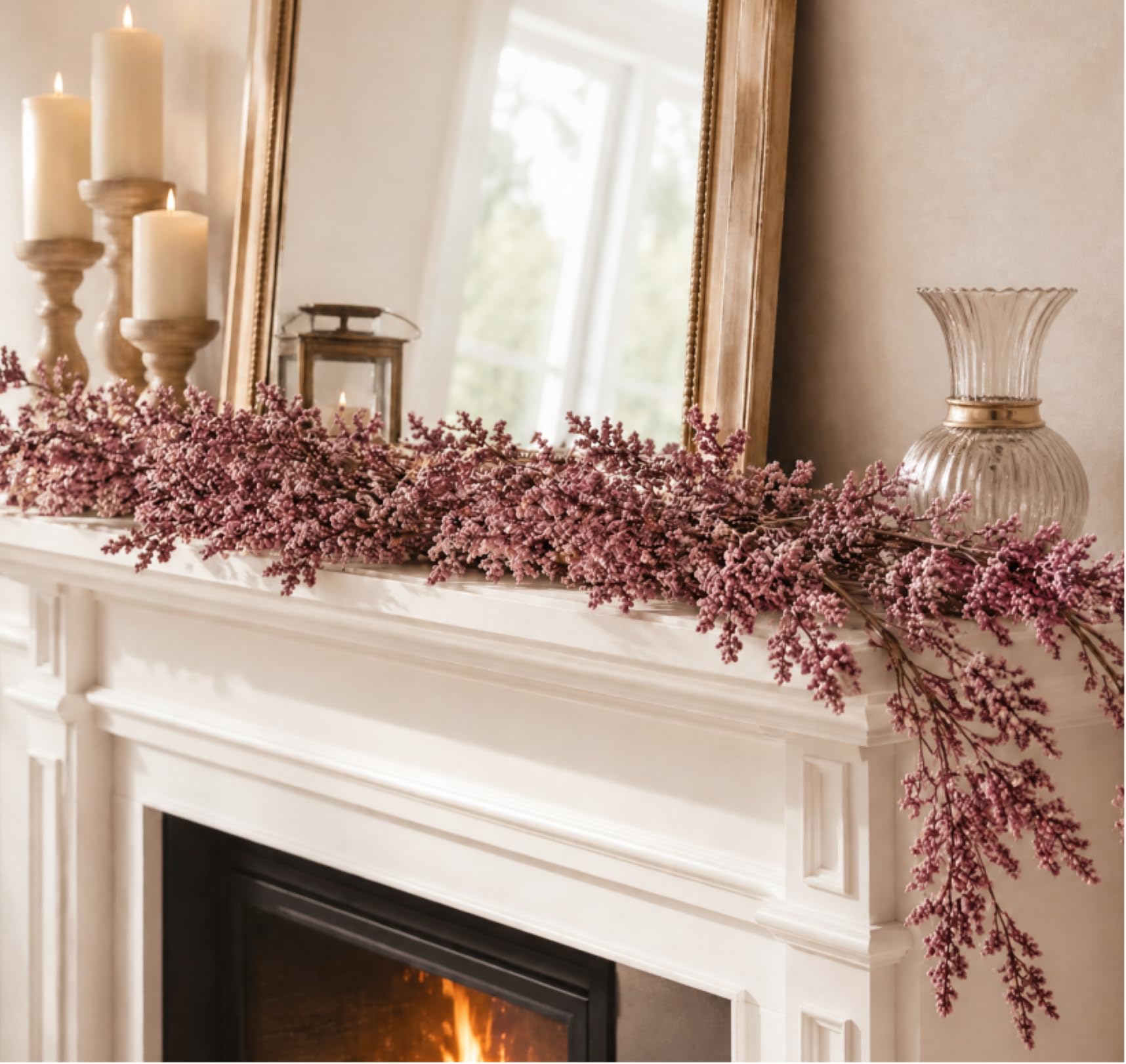 Wettarn Confezione da 2 ghirlande di bacche di prugne polverose da 1,8 m, decorazione natalizia artificiale, senza foglie, con ramoscello, per albero di Natale, camino, scale, vacanze invernali
