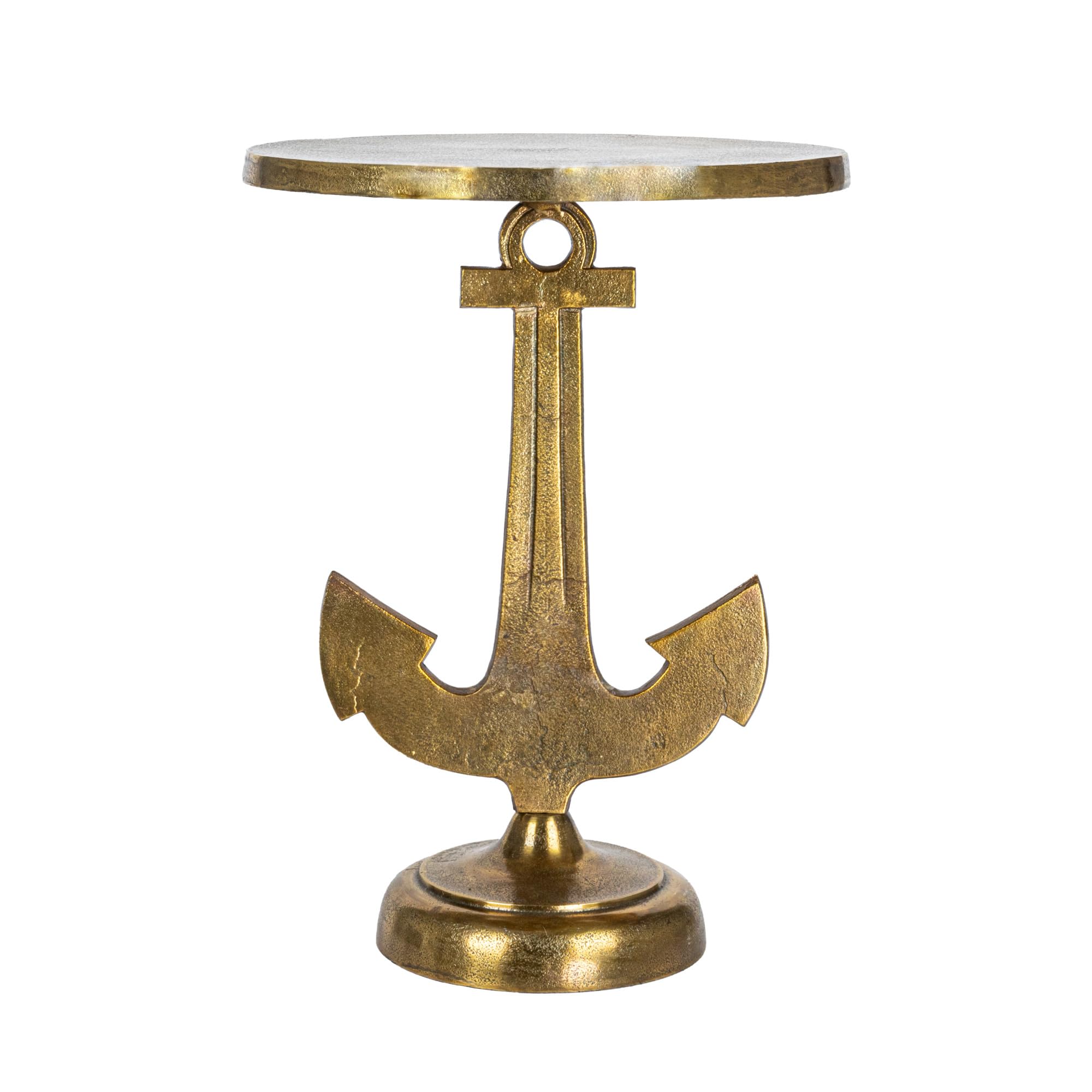 Round Nautical Accent Table with Anchor Base in Cast Iron, Gold Finish