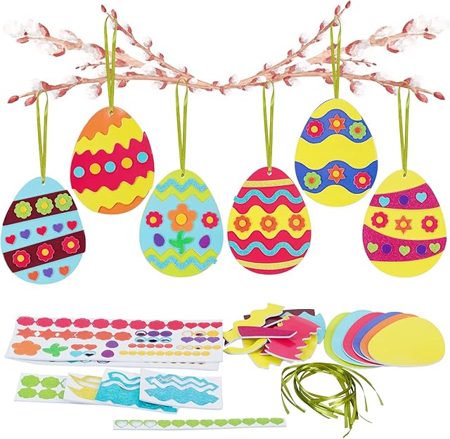 DKINY 12 Pack Easter Egg Crafts Kit Easter Hanging Eggs Ornaments Easter Activity Arts and Crafts for Kids DIY Easter Party Hanging Decoration