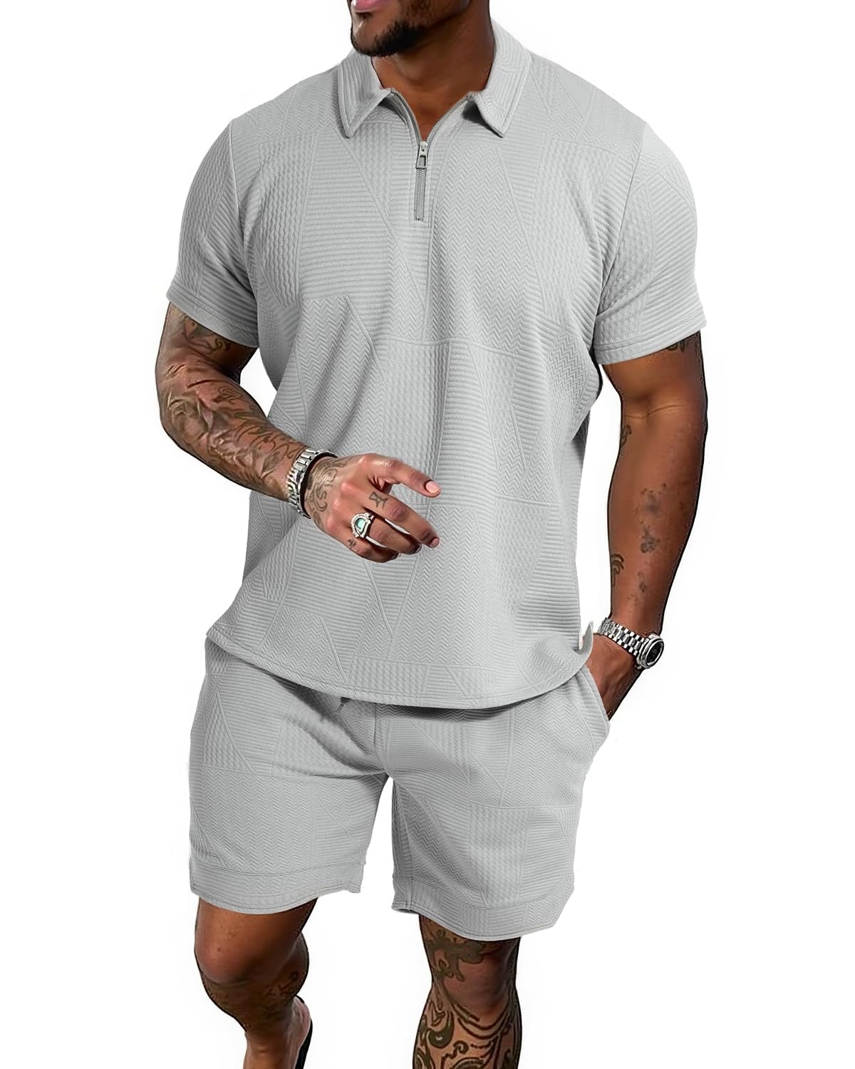 GYMELITE Men's 2 Piece Short Sets Outfits Summer Polo Shirts and Shorts Casual Zip Short Sleeve Fashion Shorts Tracksuit Set