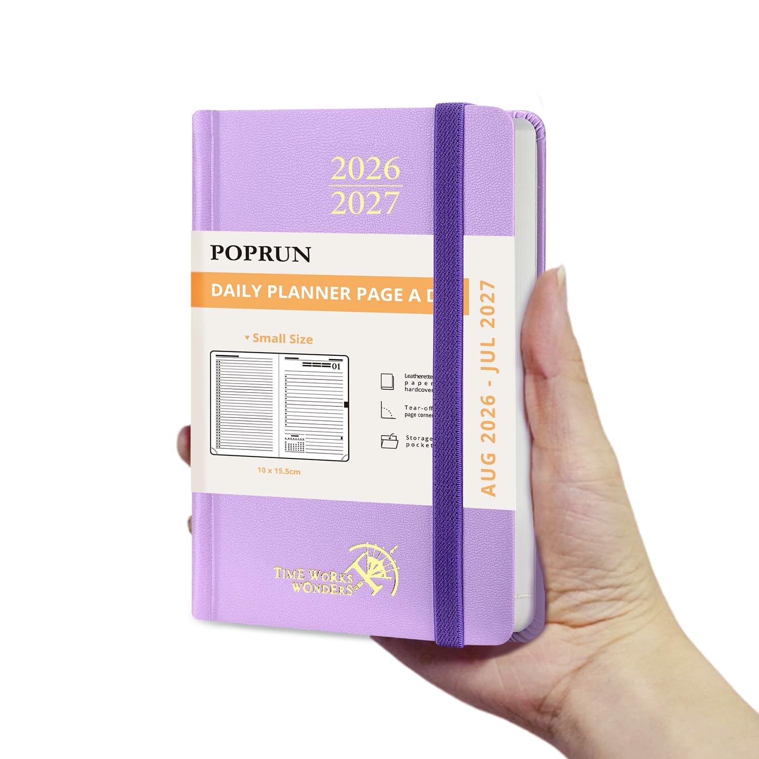 POPRUN Academic Pocket Diary 2026-2027 Day to Page A6 Hardback Mid Year Daily 26/27 Planner (Aug'26 - Jul'27) A Day per Page 1 Hour Interval Appointment Book(Violet)