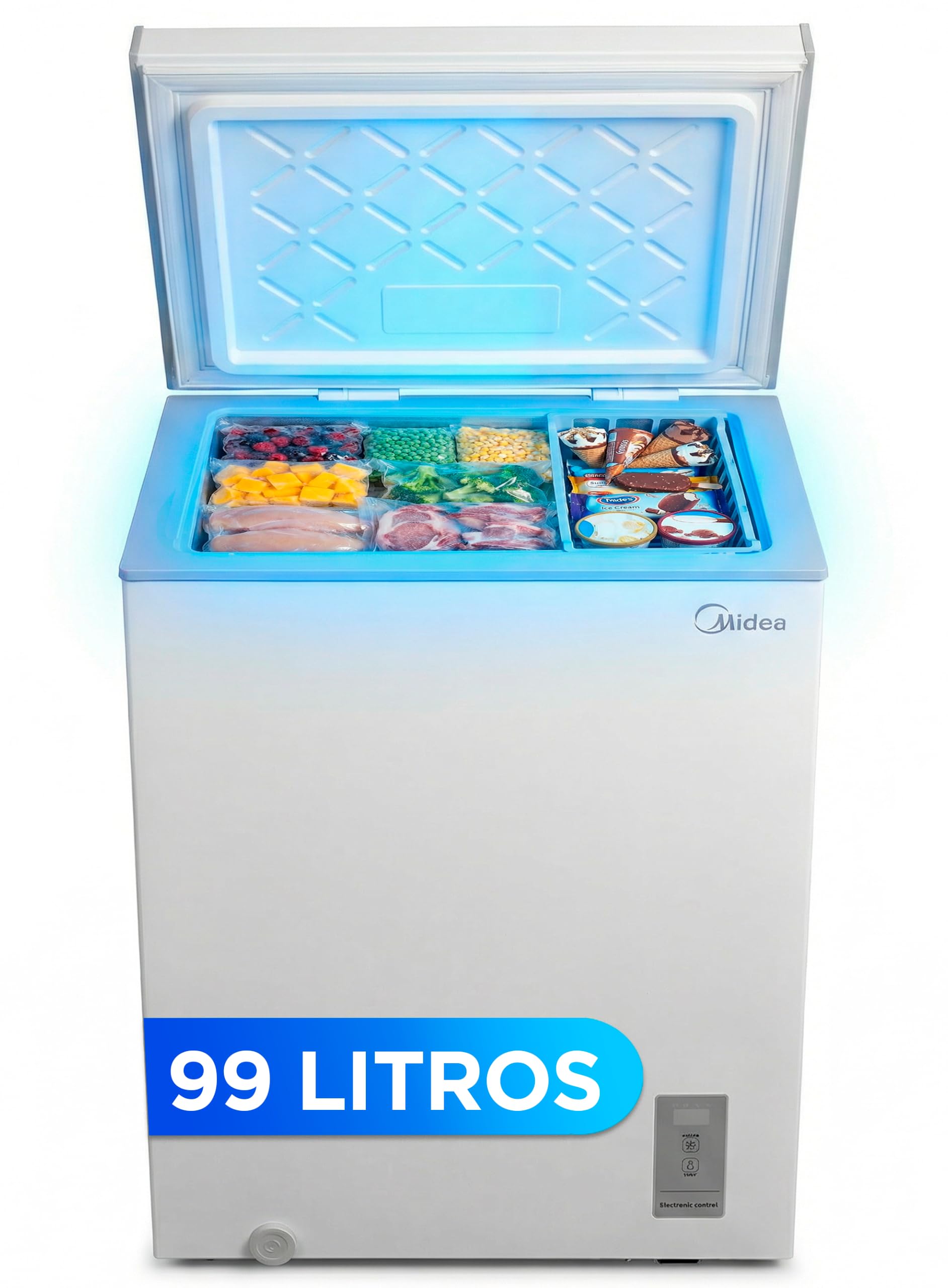 MIDEA 99L Small Freezer | Horizontal Freezer Convertible to Refrigerator with Inverter Motor, Electronic Temperature Control, Baskets with Handle | Silent Chest 38 db Low Consumption