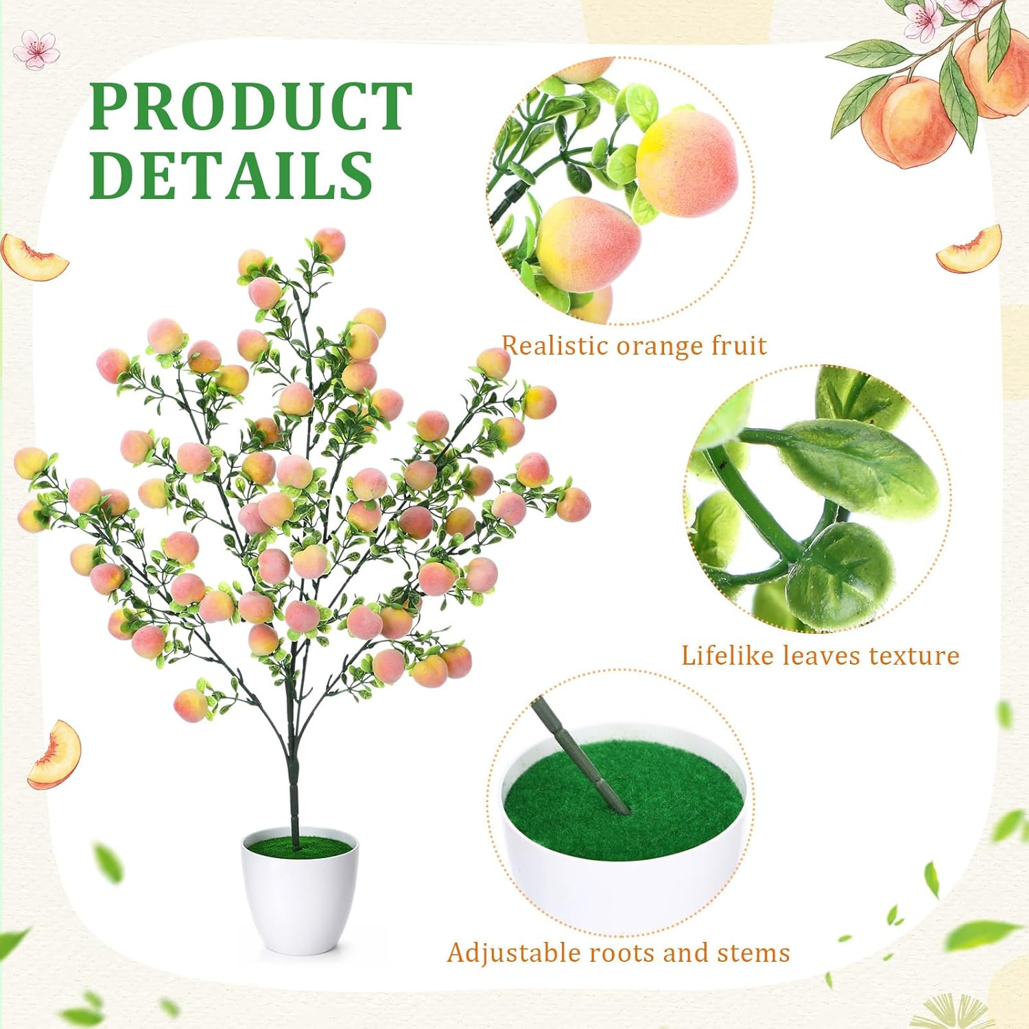 Suncalla 2 Pack Artificial Peach Potted Plants 21.65 Inches Fake Peach Tree Simulation Realistic Fruit Plant with Pot Faux Tree Indoor Decoration for Home Office Living Room Table Desk