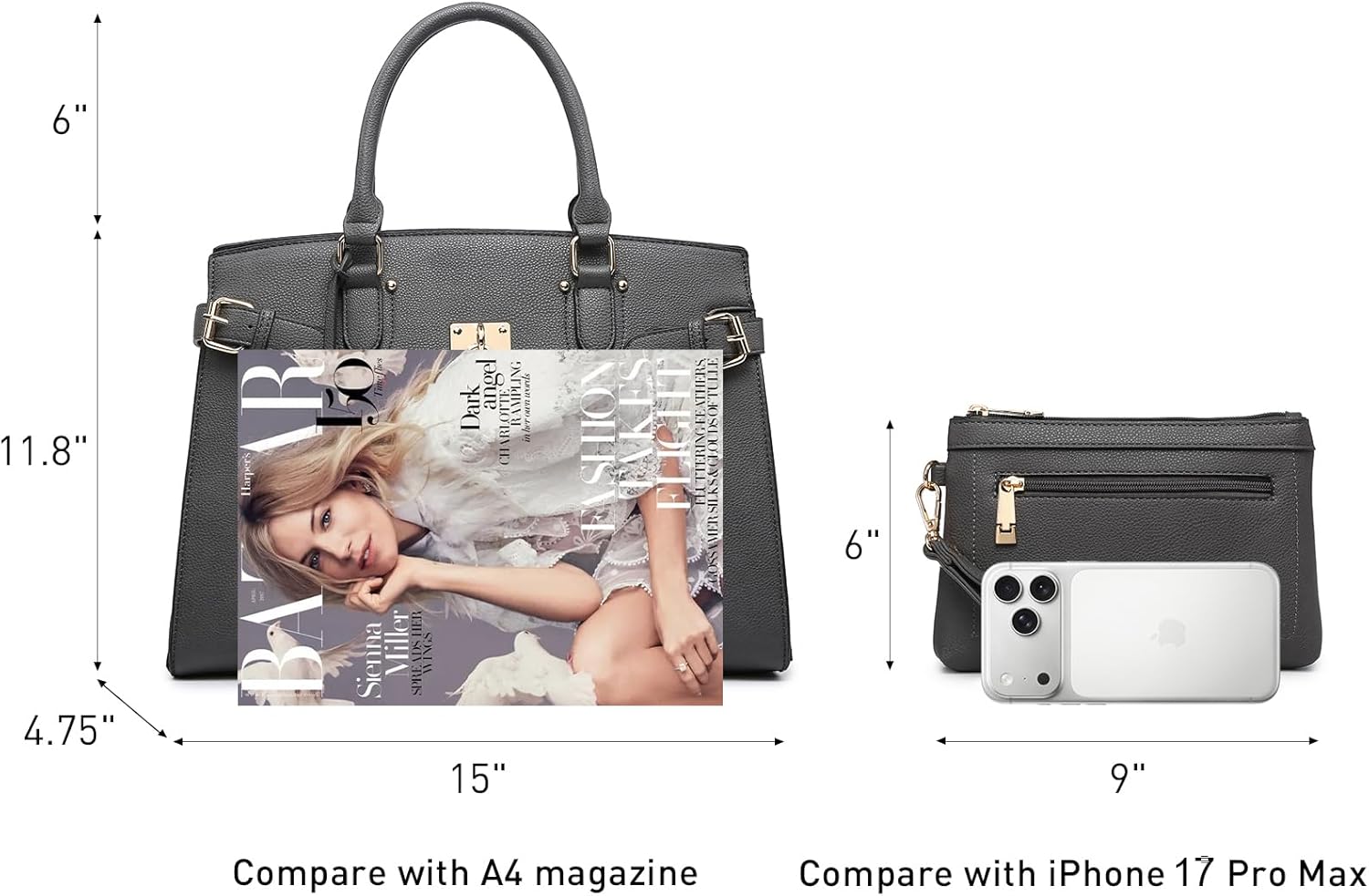 Women Handbags and Purses Fashion Satchel Work Tote Bags Top Handle Shoulder Purses with Matching Wristlet