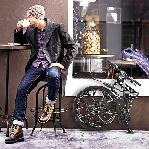 Miniatura 2 de Bicicleta de montaña plegable de 26 ich, bicicleta de montaña de acero de alto carbono de 21 velocidades para adultos con neumáticos duraderos de 26