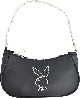 Playboy Shoulder Bag, Women's Purse Handbag with Rhinestone Carry Strap and Bunny Logo
