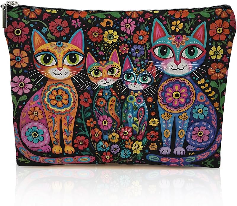 Necessaire YRZGBNM Bohemian Flower Cats Multicolor 098 com zíper