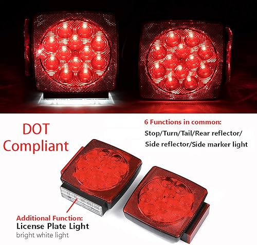 Miniatura 3 de CZC AUTO Kit de luces de LED 12 V traseras sumergibles para tráiler. Luces de freno traseras y de giro para tráiler de menos de 80 pulgadas para