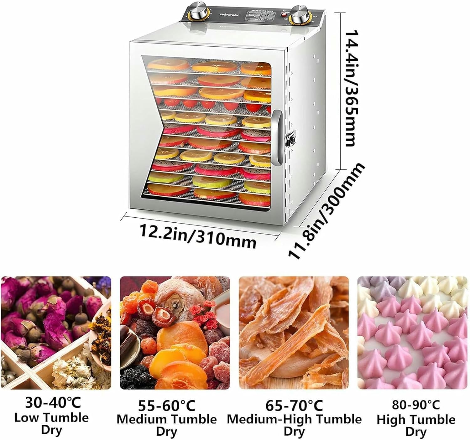Stainless Steel Food Dryer, Electric Food Dehydrator, Food Dryer Machine And Dehydrator, Removable For Cleaning, 2.5cm Layer Spacing, Transparent Tempered Glass Door, For Home Commercial 6layer