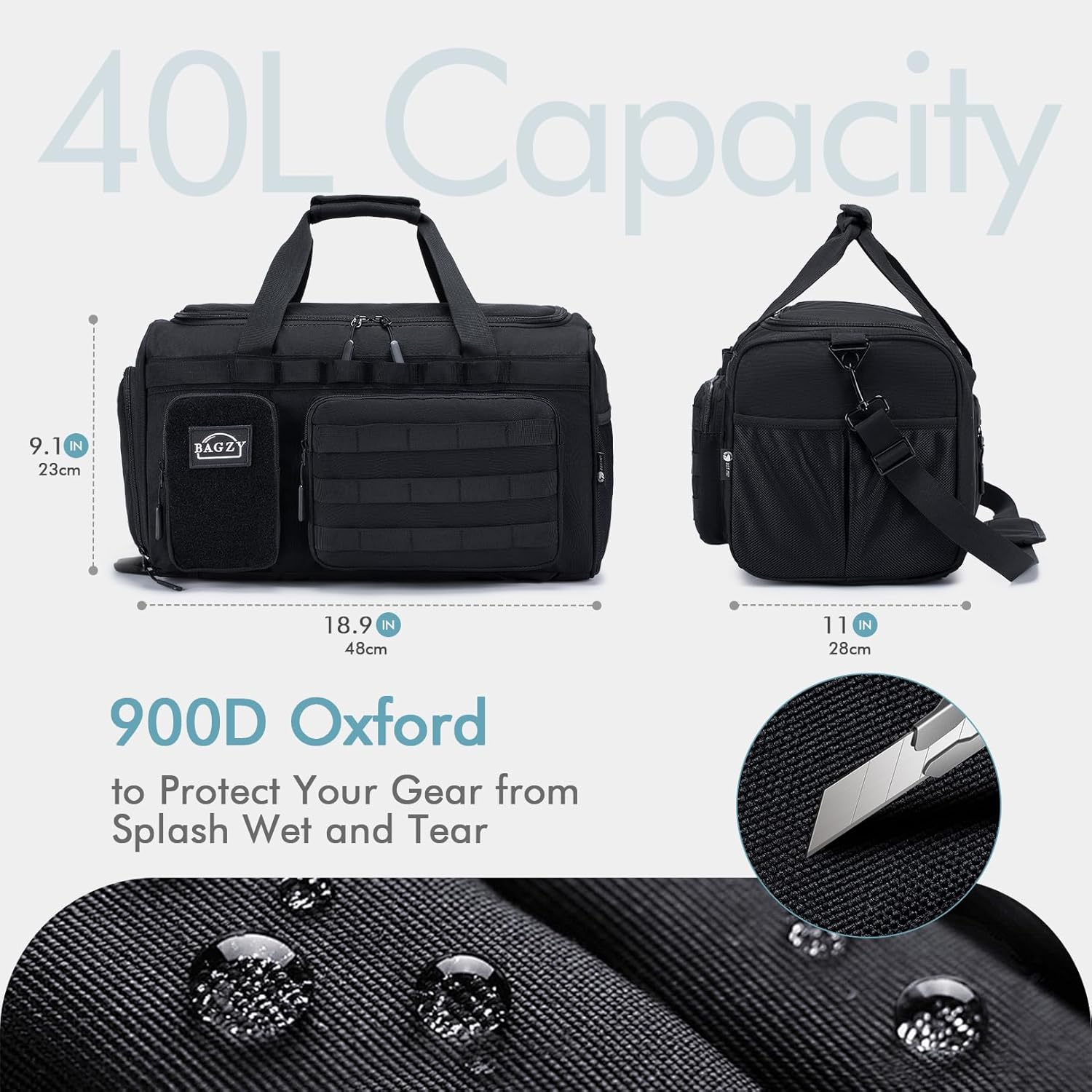 Tactical Gym Bags for Men 3 In 1 Travel Duffle Bag 40L with Shoe Compartment Travel Backpack Fitness Weekender Deployment with 1pcs Tactical Toiletry Bag Black - Image 2