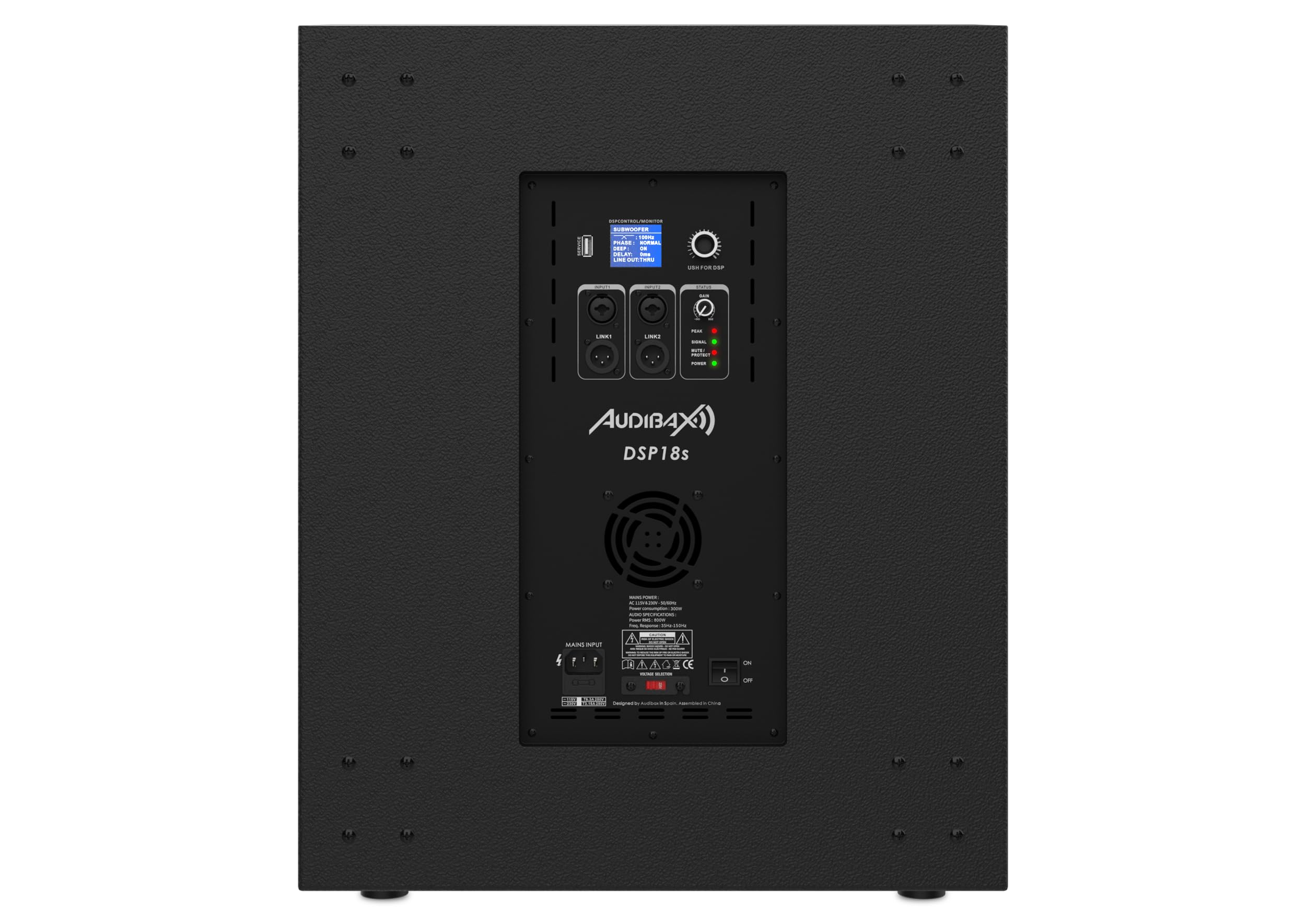 Audibax DSP18s - Haut-Parleur Actif 18" avec DSP - Enceinte Puissant - Puissance 600W - DSP Interne Professionnel pour l'Égalisation et Les Modes de Lecture - Subwoofer Amplifié