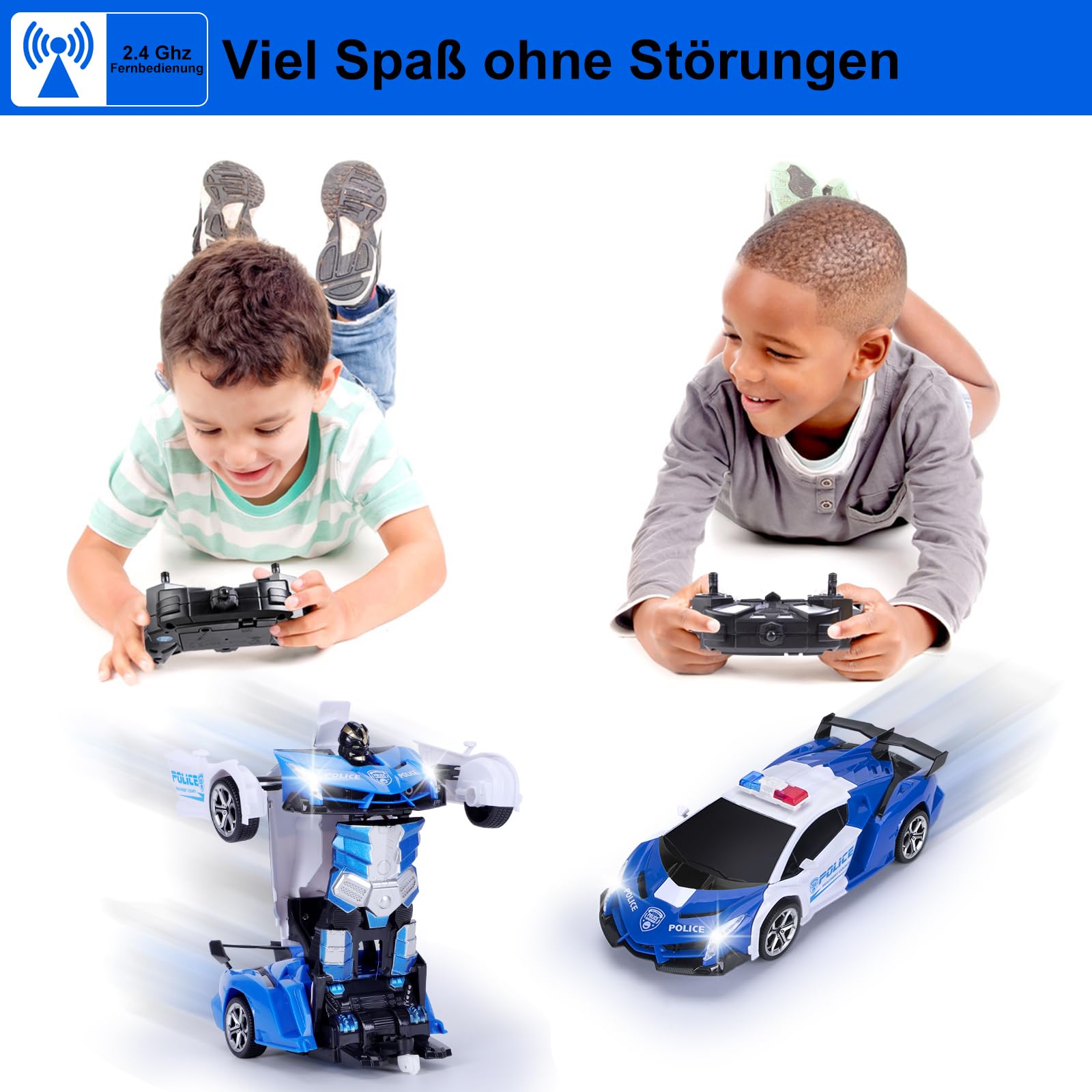 Yellcetoy Transform Spielzeug Ferngesteuertes Auto, Roboter Auto mit Handgesten Sening Musik & Licht, Polizei Autos mit 2,4Ghz Fernbedienung Akkus, Kinder Junge Geschenke ab 3-10 Jahre