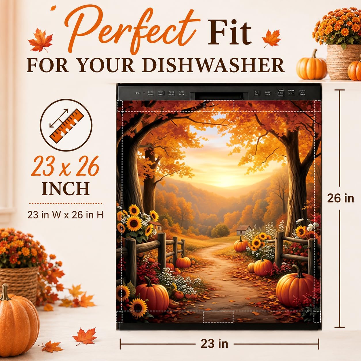 Fall Pumpkin Dishwasher Magnet Cover, 23x26In Pumpkins Autumn Dishwasher Magnetic Covers Spring Decor Dishwasher Magnets for Kitchen Decoration Funny Refrigerator Magnet Cover Fridge Panel Decal