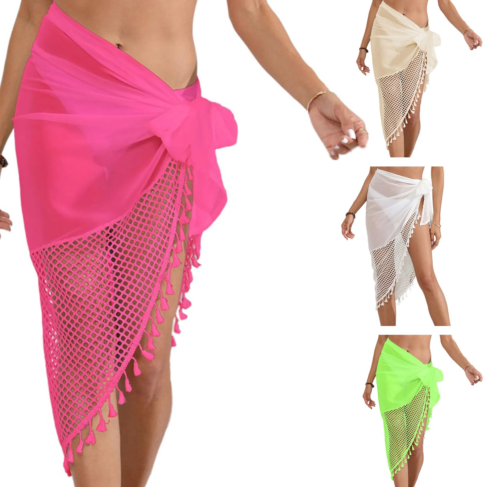 Traje de baño sólido para mujer, falda corta y transparente, vestido de playa, chal, vacaciones, salida de baño