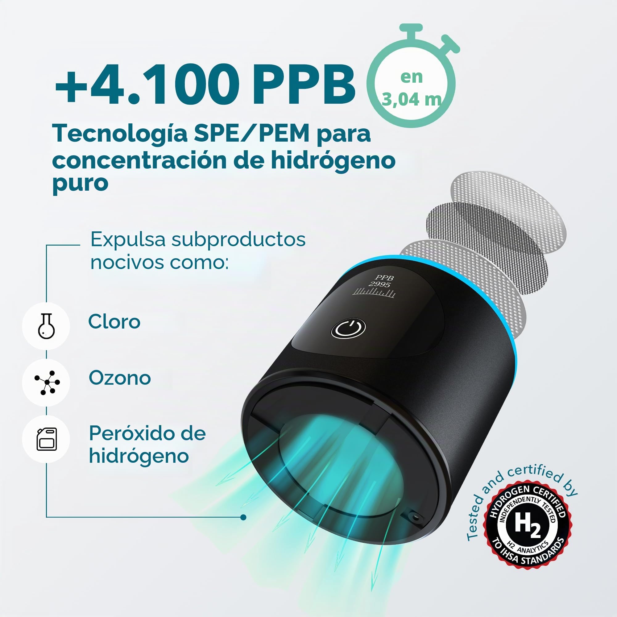 PIURIFY Botella de agua de hidrógeno negro, vaso corporal alimenticio; tecnología Spe/Pem, 3000 ppb de hidrógeno puro.