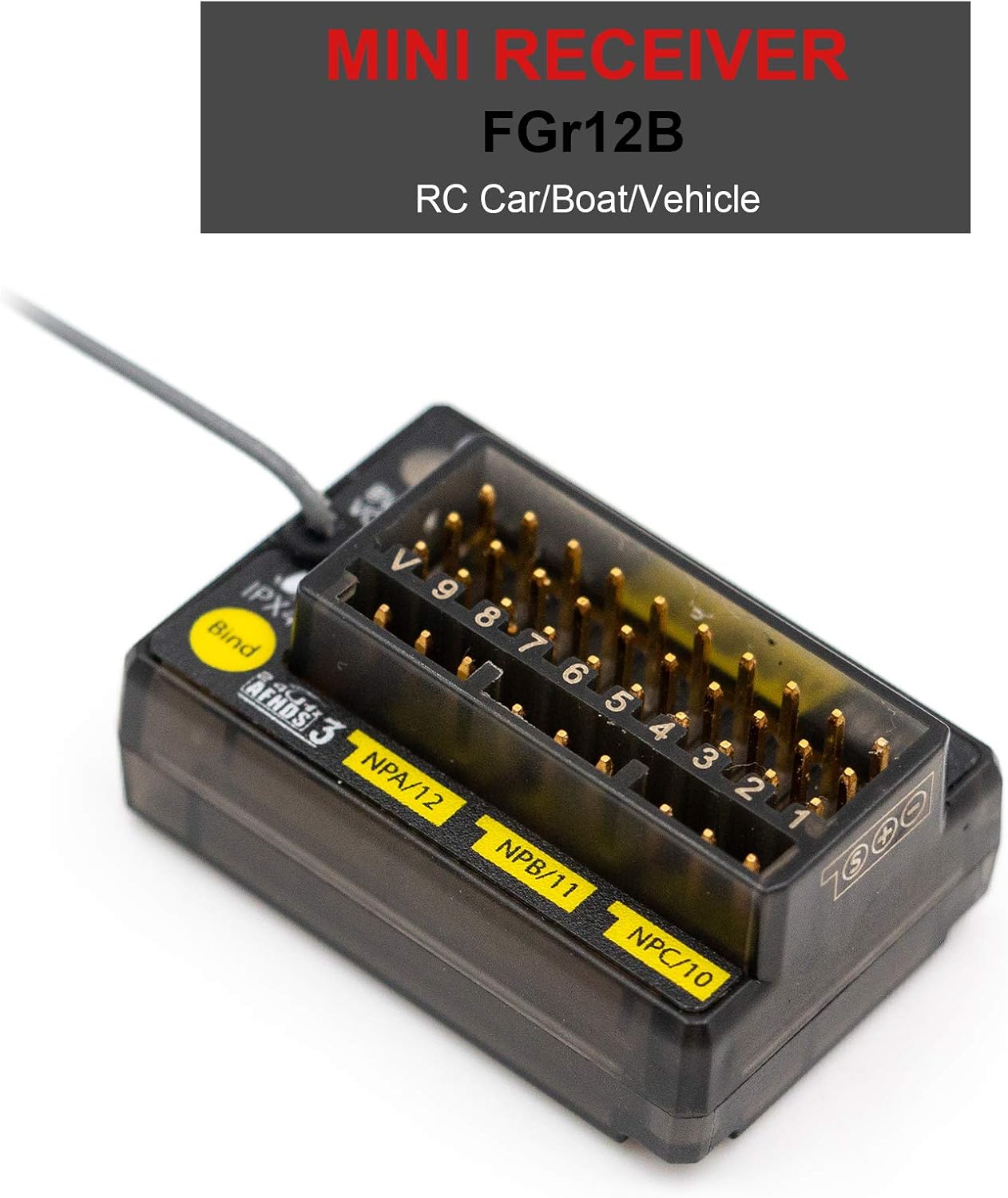 GoolRC Flysky FGr12B 2.4GHz 12CH Receiver PWM/PPM/I-Bus Data Output for RC Car Boat Vehicle Compatible with AFHDS 3 Transmitters and RF Modules PL18/NB4/NB4 Lite/FRM302