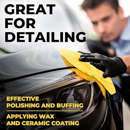 Miniatura 5 de Toallas de microfibra sin bordes para automóviles, paquete de 6 (12 x 12 pulgadas), 540 GSM, detalles y pulido súper suaves, paños de limpieza