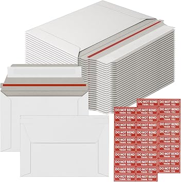 25 Pack Rigid Mailers 4.5x6.5 Inch Self Seal Document Mailers, 350GSM Protective Flat Cardboard Sturdy White Photography Envelopes for Trading Card, Photos, Document, Coins, Stamps