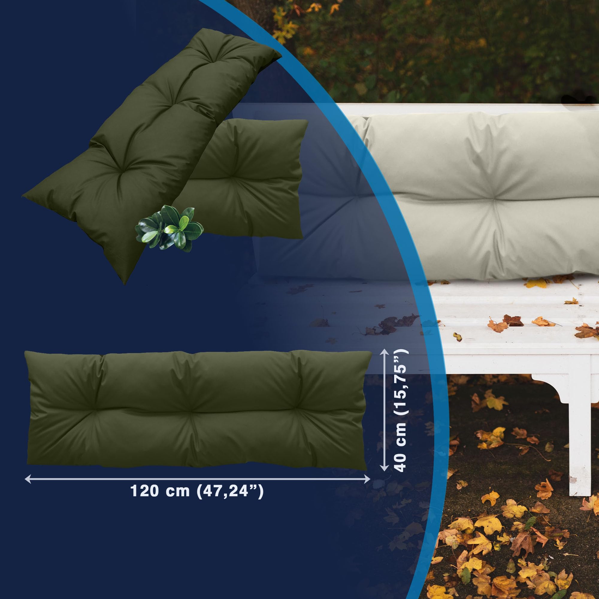 Gartenkissen Sitzkissen Bankauflage Bankpolster Bankkissen Gartenmöbel Kissen Wasserdicht Sitzauflagen Loungekissen Sitzpolster 120x40cm Auflage Für Bänke/Gartenbank für Haus Und Garten (Grün)