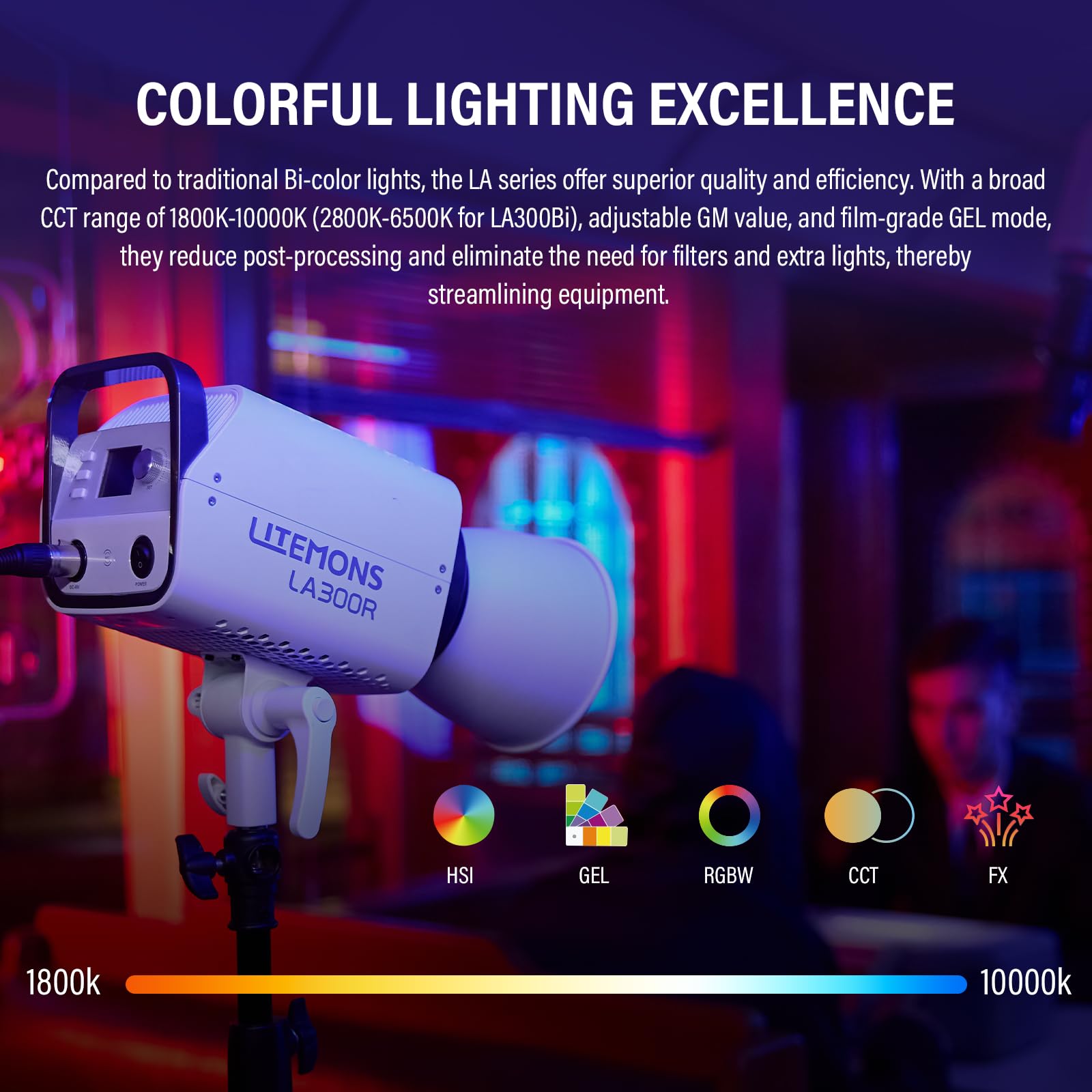 Godox LA300R RGB LED lampa wideo z torbą do przenoszenia, 330 W, 102000 Lux, 1 m, jasne, ciągłe światło, 1800 K-10000 K, Bowens Mount RGB LED, światło ciągłe z 14 efektami FX do wideografii