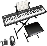 Vista 14 de Piano de teclado de 61 teclas, teclado eléctrico semiponderado portátil para principiantes/profesionales, con fuente de alimentación, altavoces