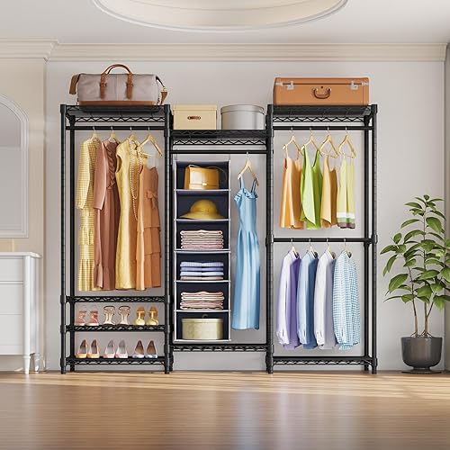 Miniatura 2 de VIPEK Organizador de armario colgante de 6 niveles con ganchos de metal dobles, correas laterales y ganchos, cremallera suave, cartón MDF firme,