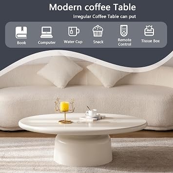 45.6 in Cream Low Oval Modern Coffee Table