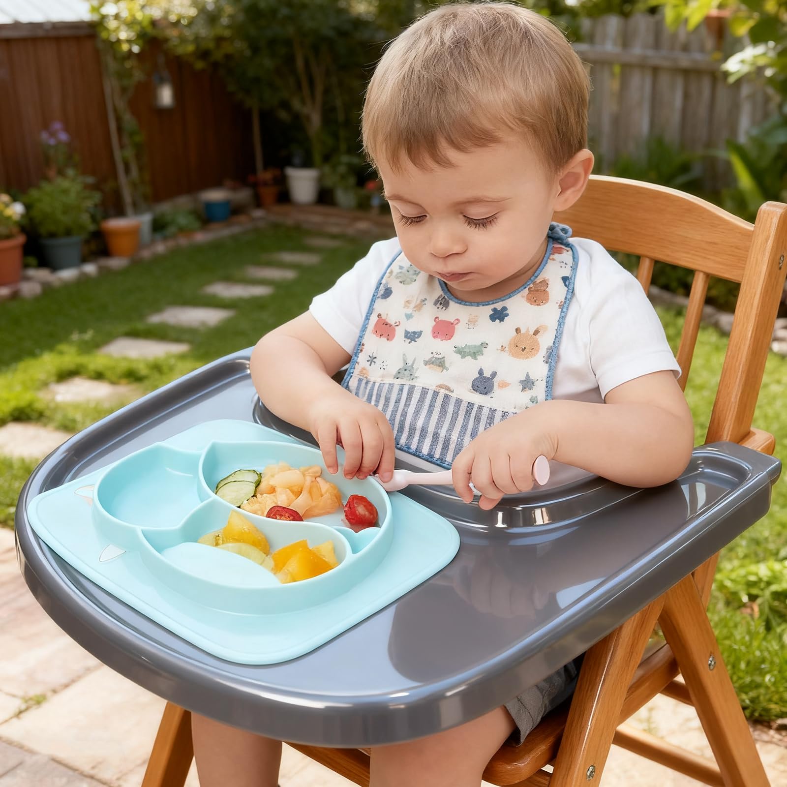 Bandeja compatible con silla Stokke Tripp Trapp, superficie lisa y fuerte absorción, 100% libre de BPA, fácil de montar, accesorios para trona para niños pequeños de 6 a 36 meses, color gris