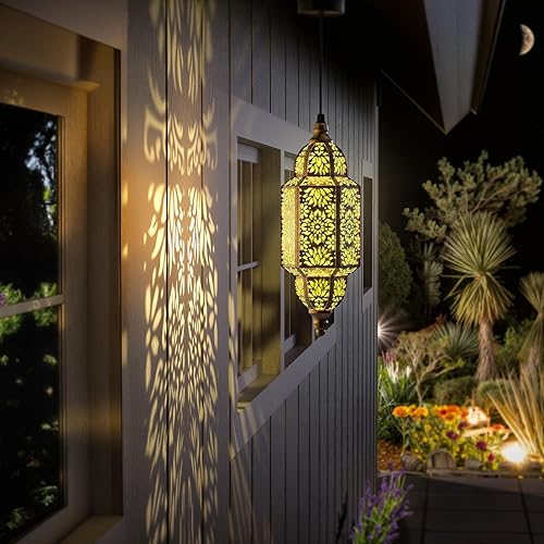 Vista 25 de Twinkya Luces solares colgantes para jardín al aire libre, farol solar impermeable, de metal, marroquí, decoración al aire libre para patio, camino