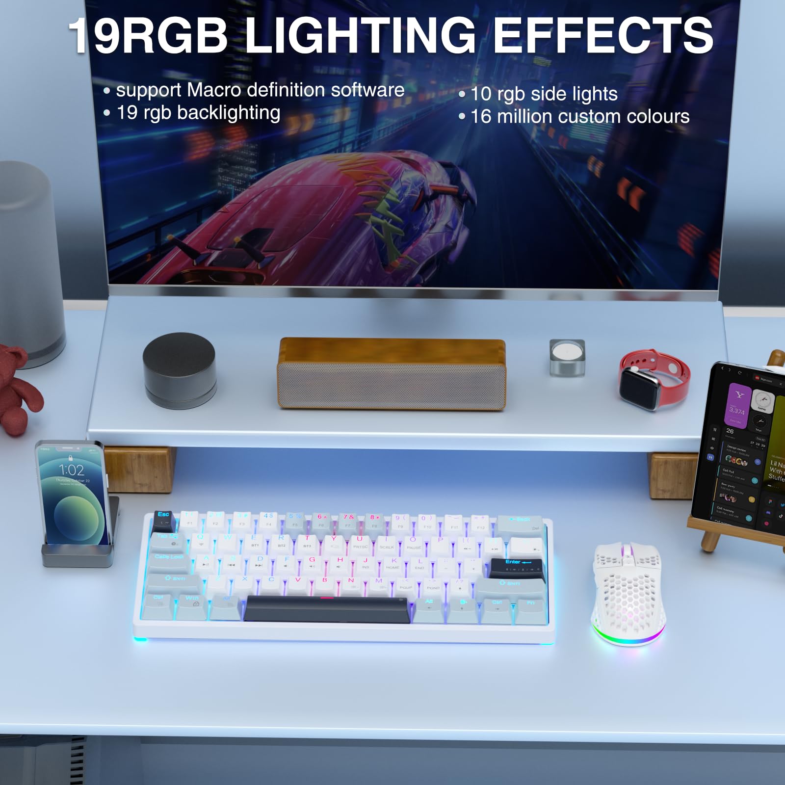 SOLAKAKA SK961 Wireless Mechanical Keyboard with RGB Backlight,Tri-Mode BT5.0/Wired/2.4GHz 60 Percent Wireless Gaming Keyboard,Red Switch