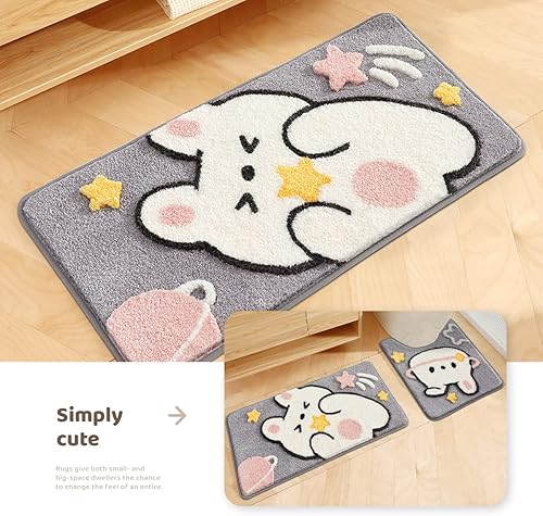Miniatura 3 de Alfombra de baño de conejo, extra suave y absorbente, lavable a máquina, antideslizante de animales para bañera, ducha y baño, 15.7 x 23.6 pulgadas