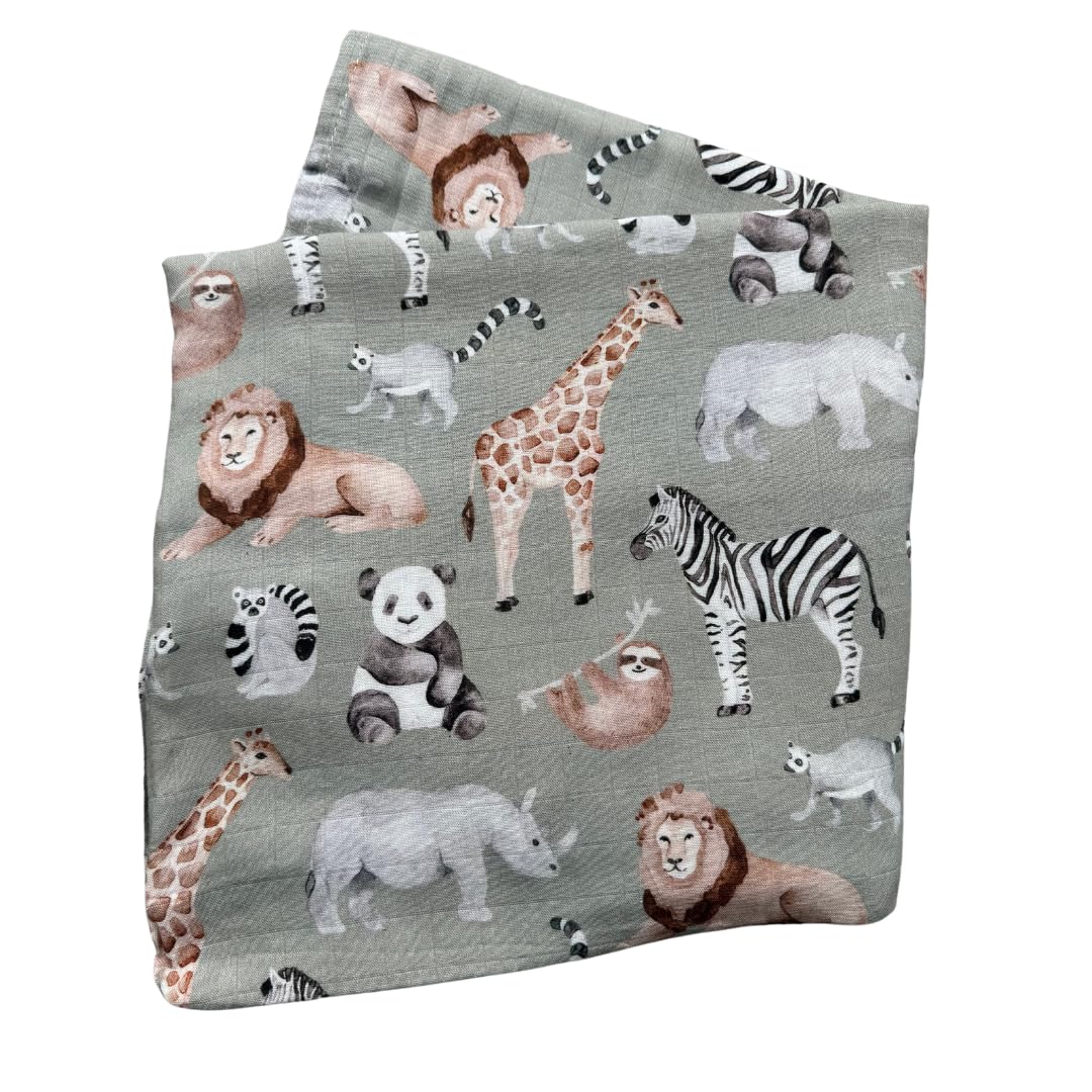 Baby J's, Sage Safari, Bamboo Muslin Swaddle Blanket, X-Large Blankets for Babies and Toddlers