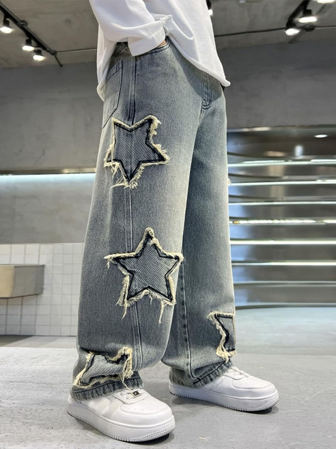 Boys Casual Denim Pants Stylish Loose Fit Straight Leg Jeans Comfortable Elastic Waist Versatile Everyday Wear