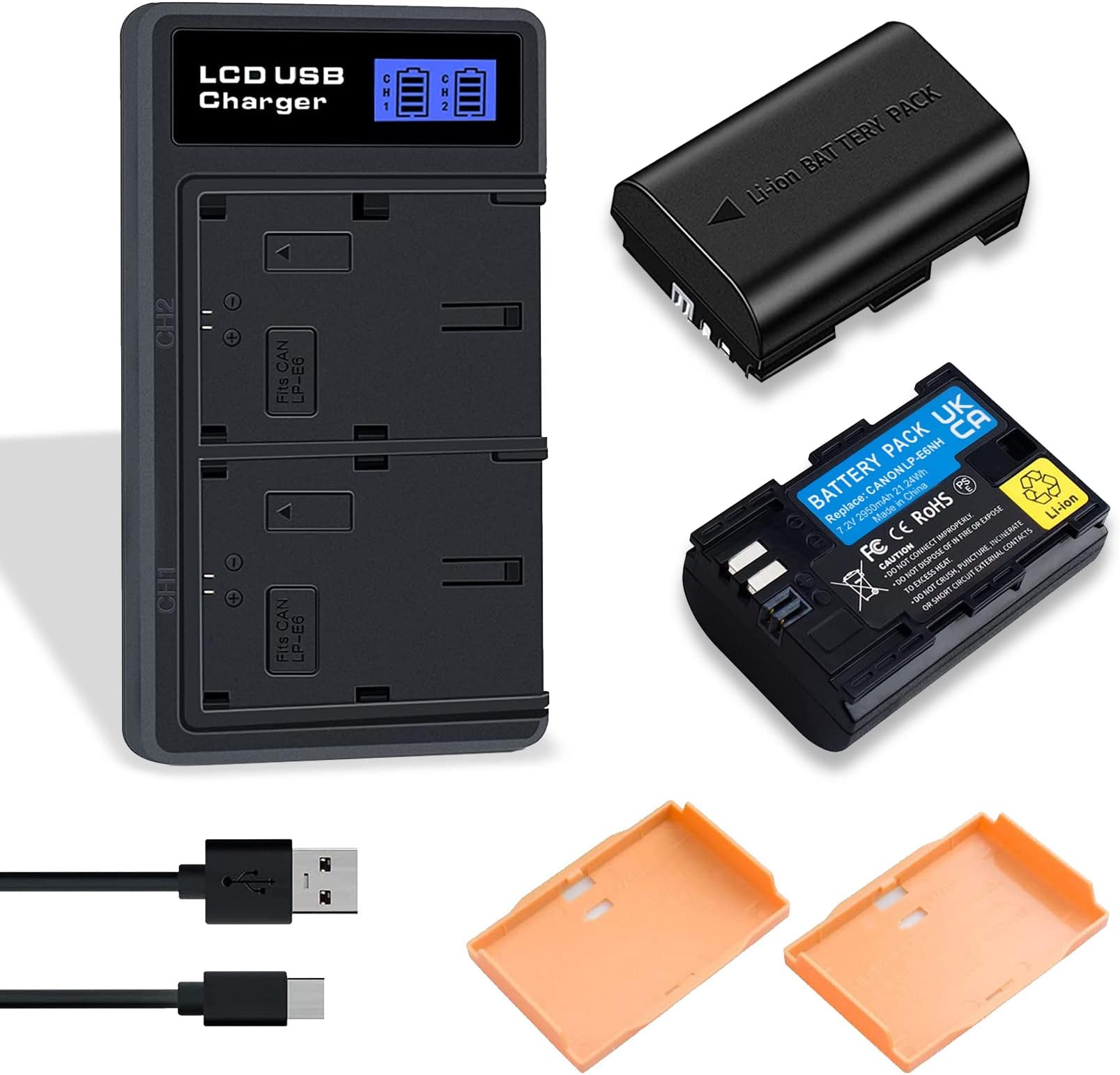 Kit Caricabatterie Doppio Per Canon LP-E6NH - 2 Batterie 2280mAh, Ricarica Rapida 18W - Per EOS R7, R5, R6 II - Foto 8