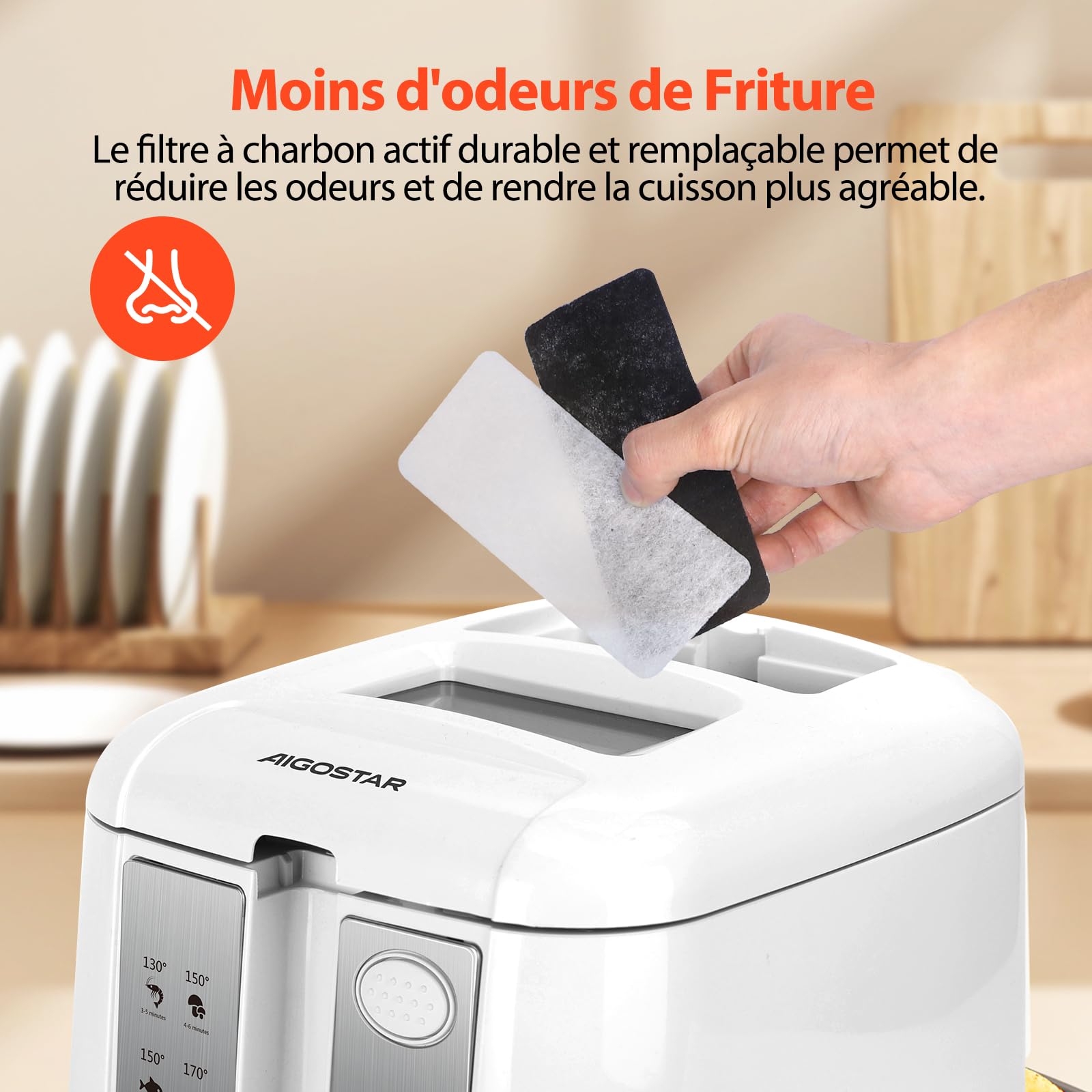 Aigostar Indra 30HEX Friteuse Électrique 2,5 L Blanc | Cuve avec Huile pour 2 Personnes, 1650W et Panier Amovible