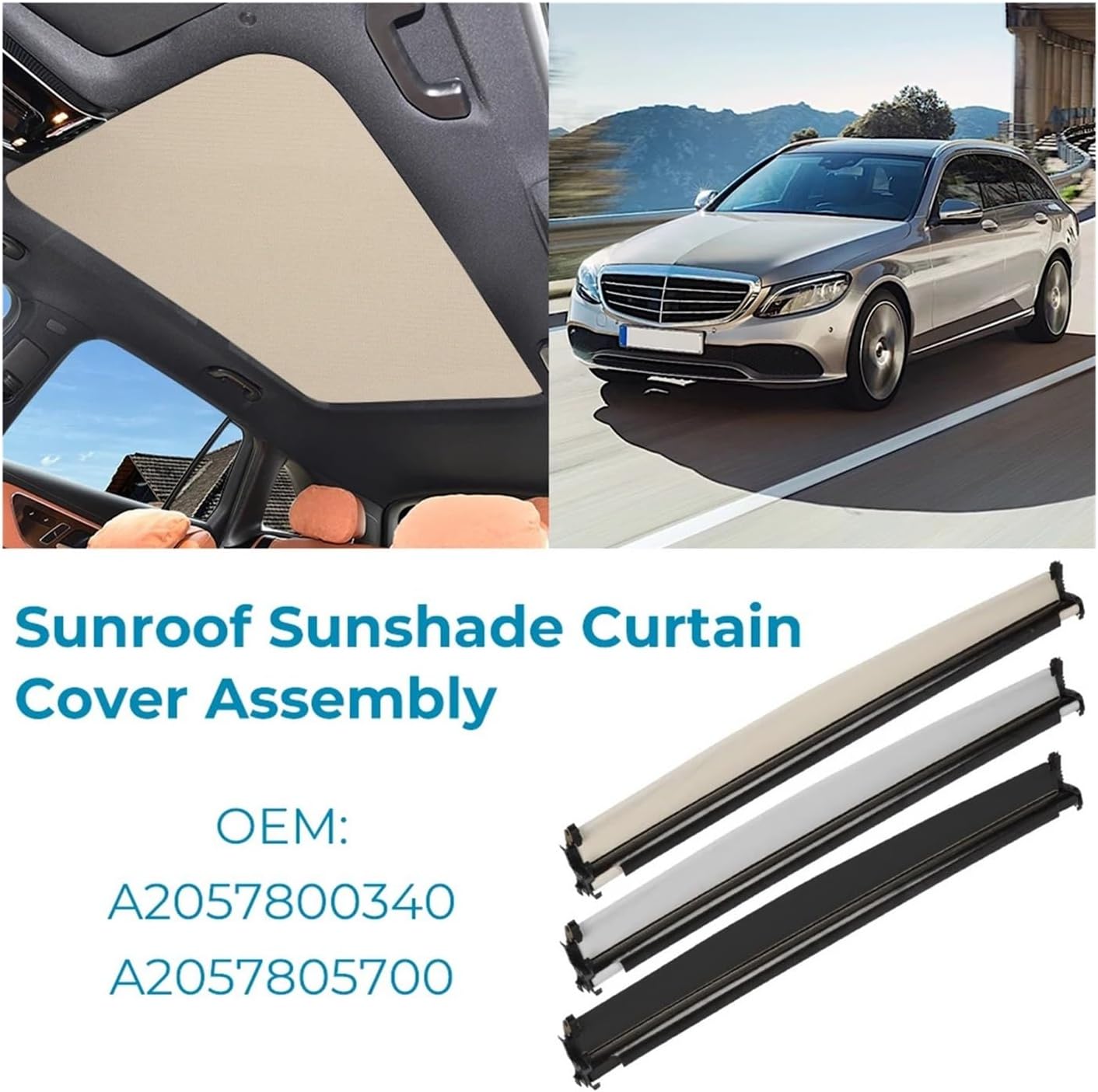 Skylight Sunroof Sunshade Compatible For Benz C Class W205 GLC X253 2014-2020 Car Panoramic Sunroof Curtain Assembly A2057800340(Black)