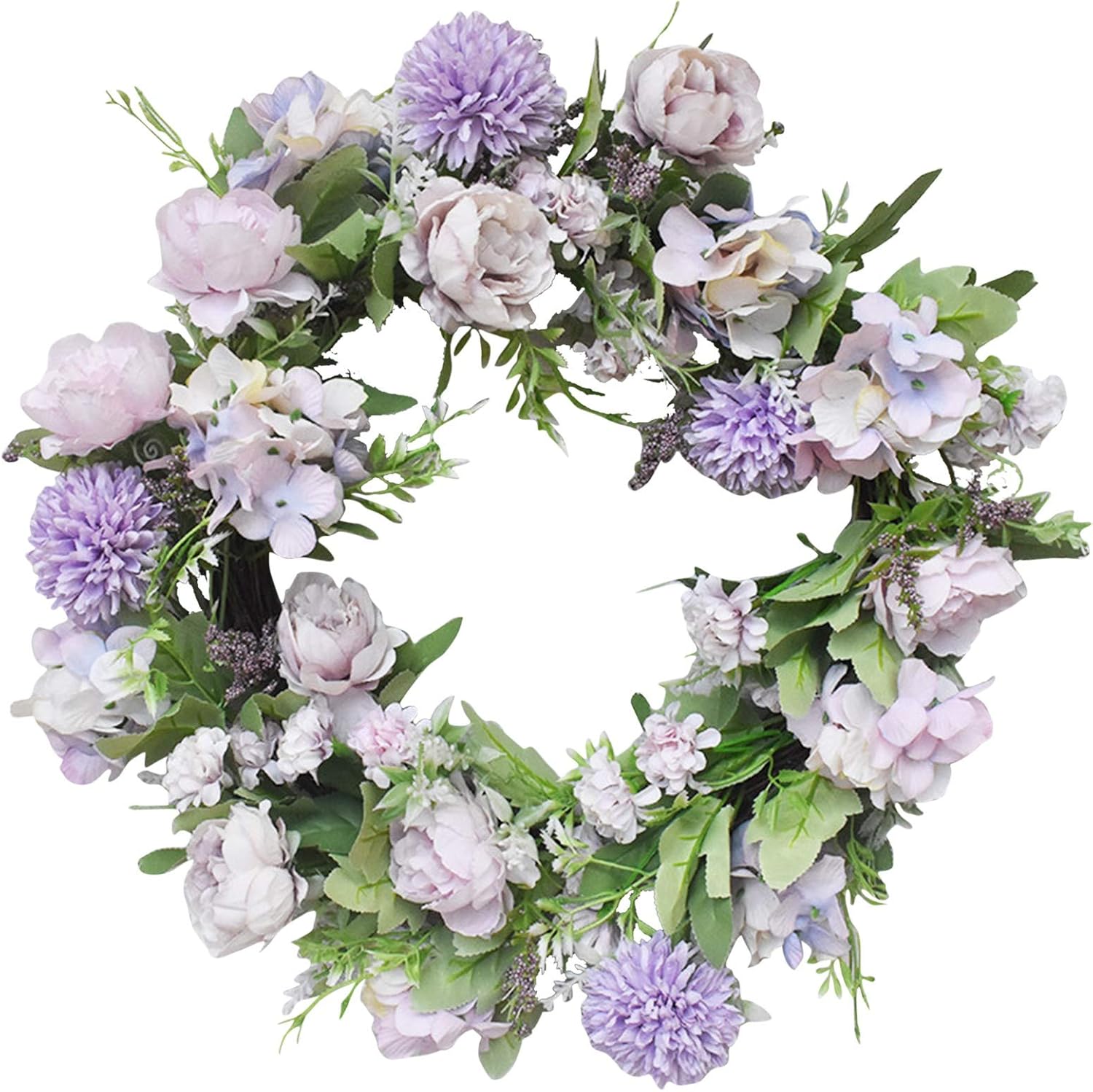 Owill Spring Artificial Peony Flower Wreath for Mother's Day, Spring Garland Pink Rose Floral Door Wreath with Eucalyptus Leaves, Mothers Day Wreath for Front Door Mother's Day Decorations (C)