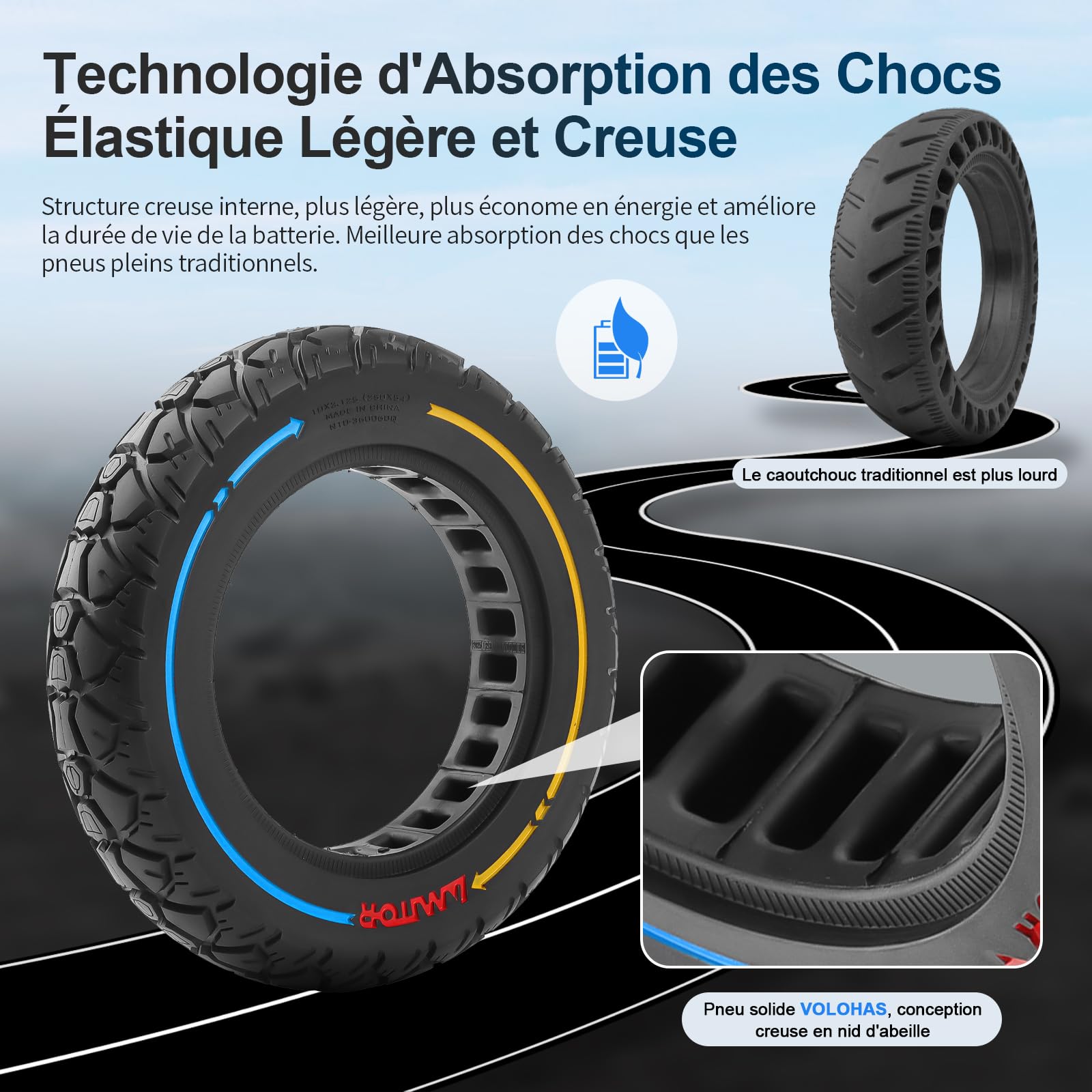 Lot de 2 pneus pleins en caoutchouc 10" - 250 x 54 - Pneus de rechange pour scooter électrique - Anti-crevaison - Largeur de fente : 36 mm - Pour roues d'une largeur de 34 à 36 mm (2 pièces)